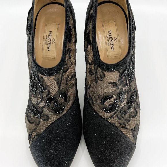 VALENTINO 39 US 9  Lace Crystal Nude Black Booties Stiletto Box and Dust Cover - Picture 5 of 16